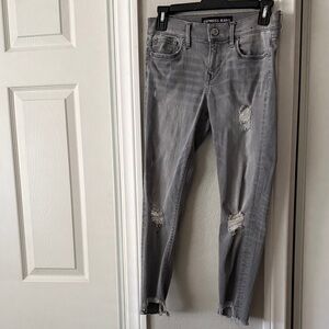Express Gray Distressed Skinny Jeans